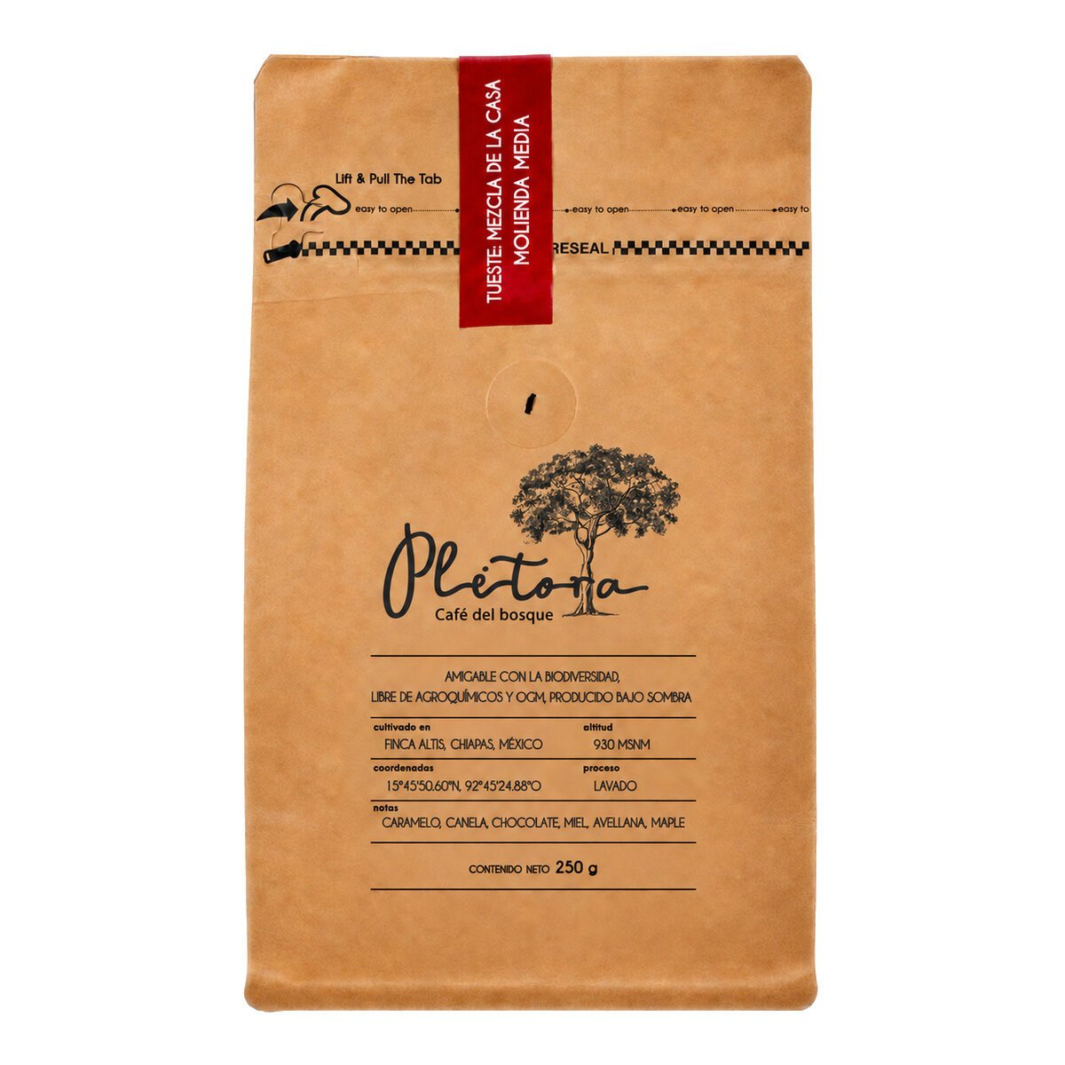 Café Plétora molido, molienda media, 250 g, mezcla de la casa — frente